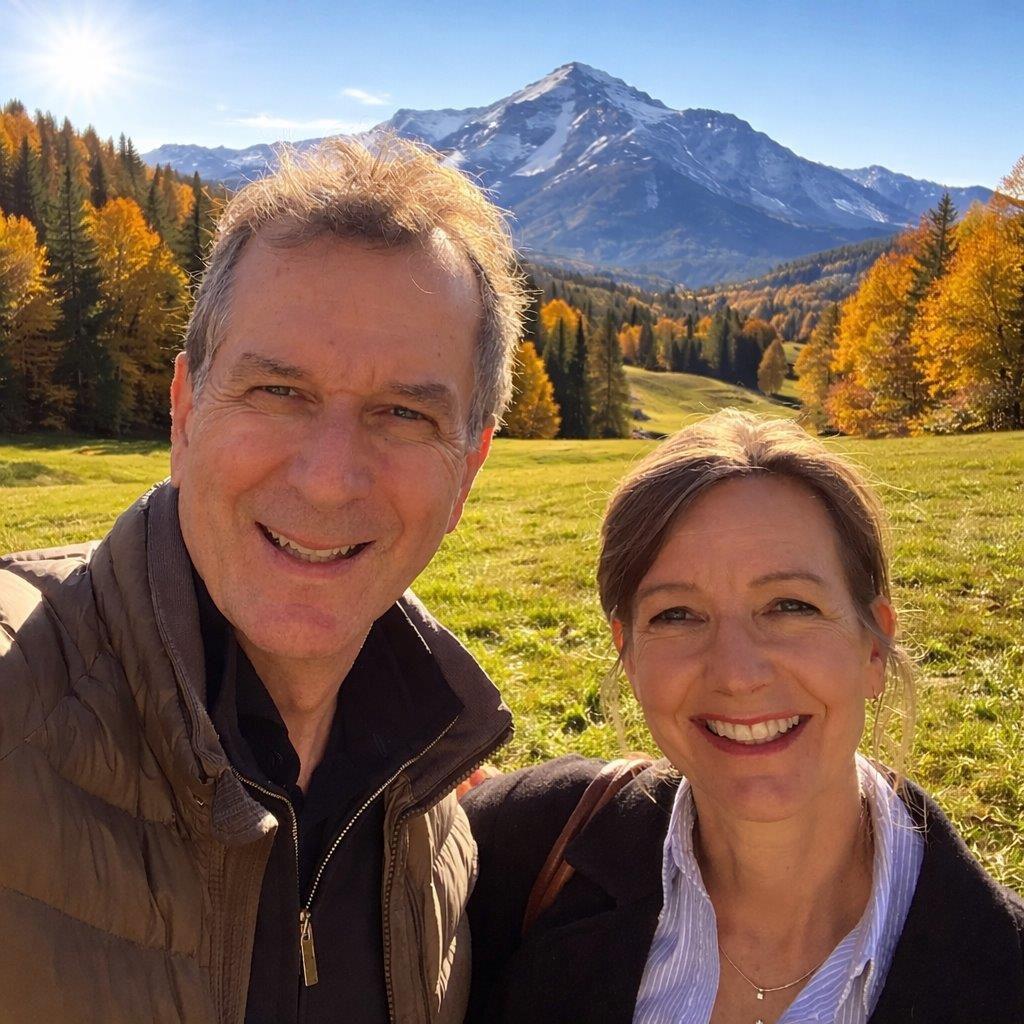 Porträt der Gastgeber Markus und Brigitte Schneider im Herbst.